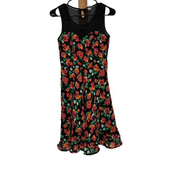 H&M‎ Divided Black & Orange Floral Rose Print Sleeveless Dress Size 4 - Picture 1 of 11